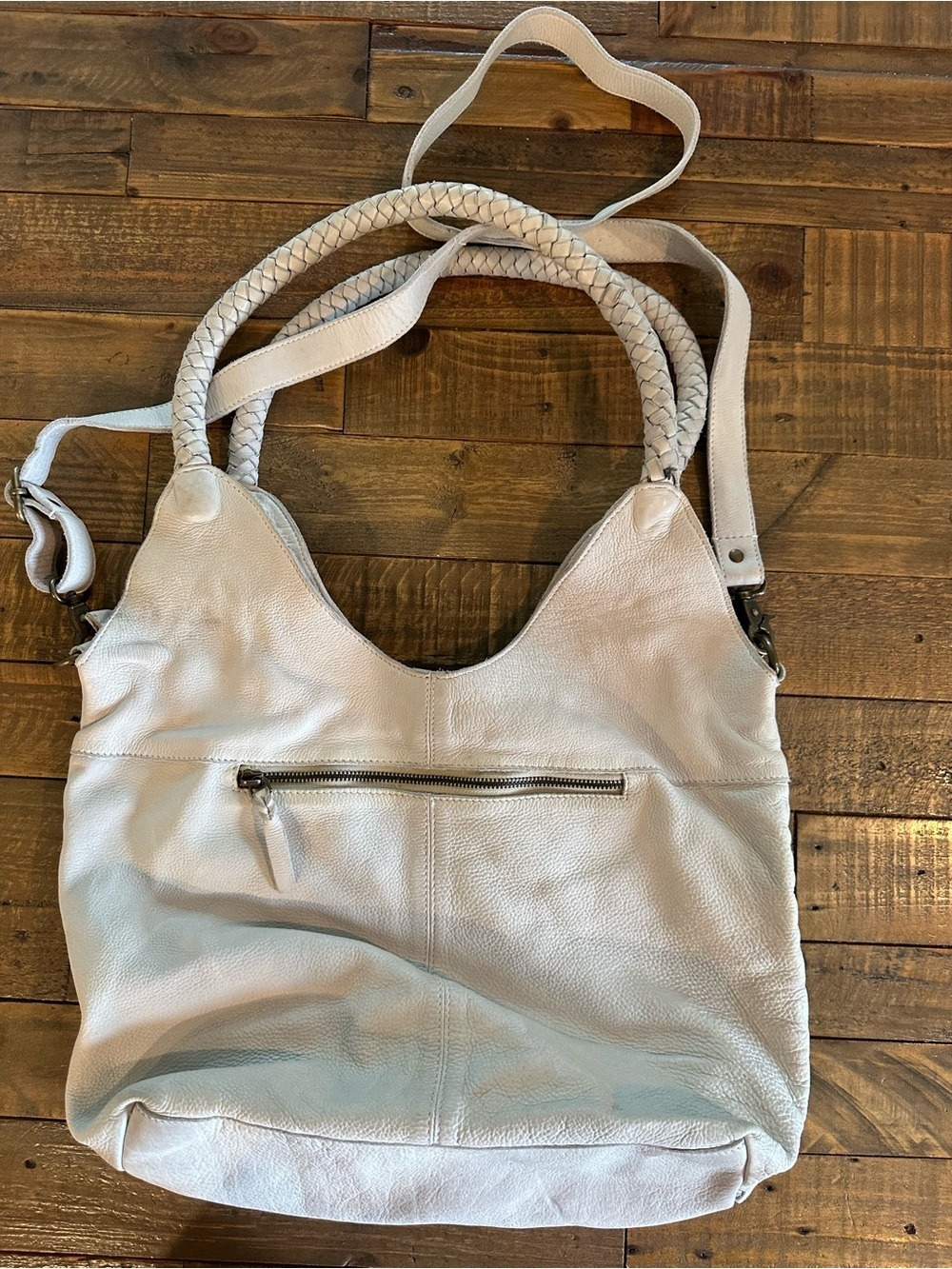 Free People Llana Woven Cream Leather Large Tote Bag - Picture 3 of 6